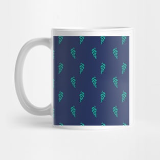 Leaf string repeat pattern, turquoise leaves in blue background Mug